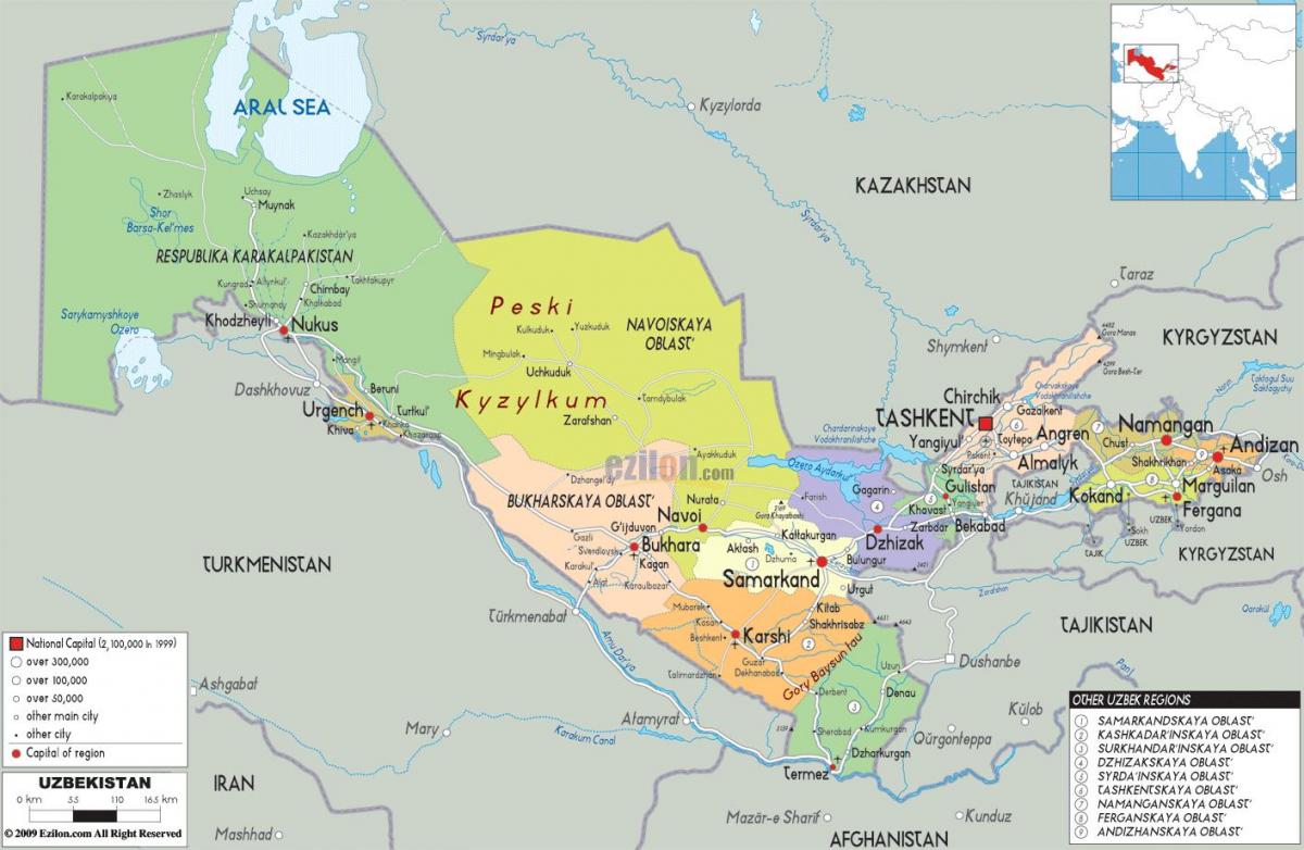 mapa Uzbekistánu