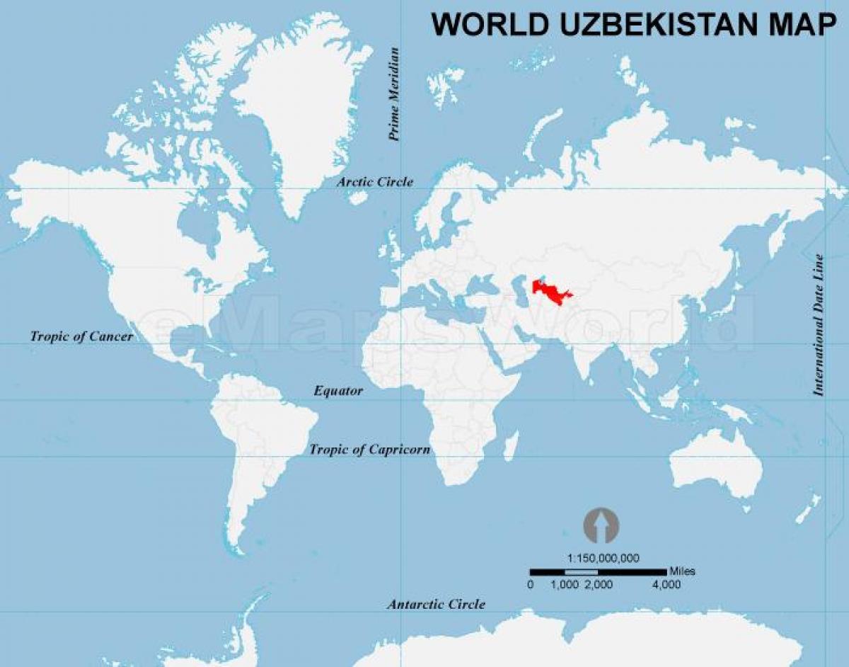 Uzbekistán umístění na mapě světa